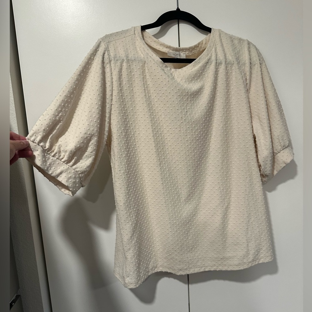 LOFT Cream Textured Short Sleeve Top
